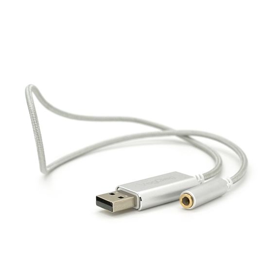Перехідник для навушників VegGieg V-K202 USB2.0(M)-Jack3.5(F), Silver, Box