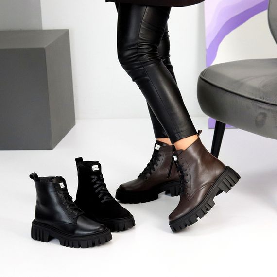 Шоколадні зимові черевики берці натуральна шкіра актуальный дизайн | Зображення 9