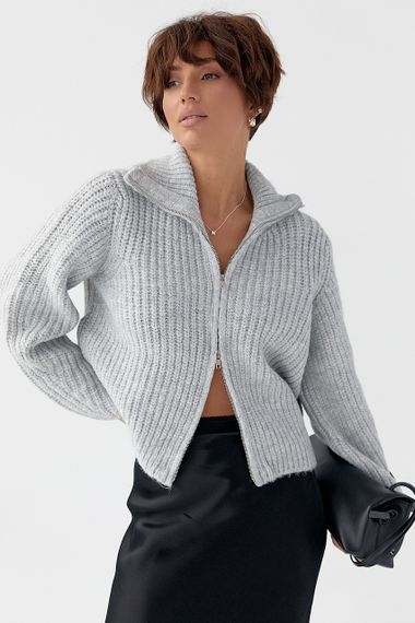 Кардиган на блискавці з крупної в'язки - сірий цвет, ONE SIZE (є розміри)
