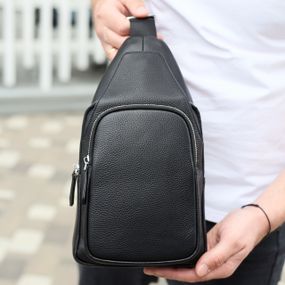 Чоловіча сумка-слінг із натуральної шкіри, сумка через плече чорна, чоловіча сумка слінг Tiding Bag 34091