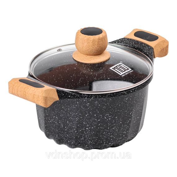 Алюмінієва каструля об'ємом 3 літри з кришкою Ø 20 см. Мармур з антипригарним покриттям MGC чорний HP-4-432B | Зображення 3