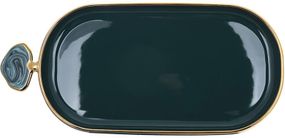 Блюдо порцелянове "Gold Line" 36х16.5см овальне з декоративною ручкою, зелене