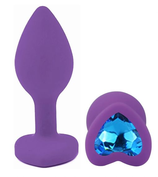 Анальна пробка EGZO Silicone Violet Heart Plug, розмір S, фіолетова з синім кристалом Sex Aura | Зображення 1