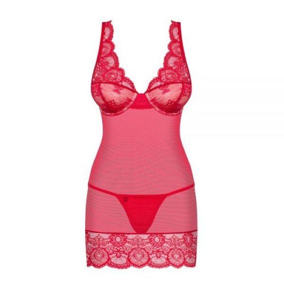 Спокуслива сорочка Obsessive 853-CHE-3 chemise thong red S/M Sex Aura | Зображення 3