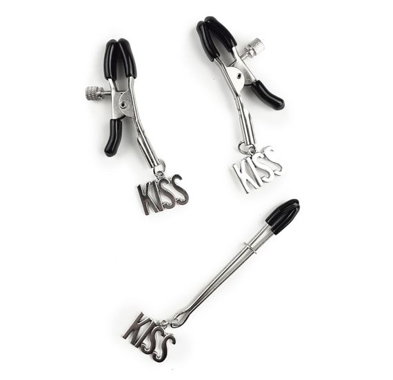 Затискачі для сосків та клітора Art of Sex - Nipple and clit clamps KISS, Сріблястий | Зображення 1