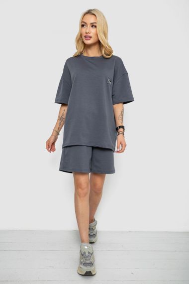 Женский летний костюм оверсайз шорты и футболка цвет серый размер S/M 241R5004 | Зображення 1