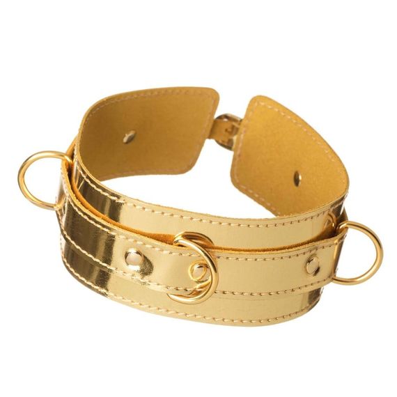 Нашийник БДСМ DS Fetish з трьома кільцями лакований, золото sexstyle