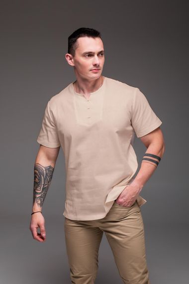 Мужская легкая льняная футболка RA2256 размер L, цвет бежевый | Зображення 1