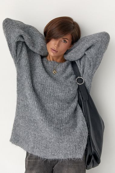 Подовжений джемпер легкої в'язки - сірий цвет, ONE SIZE (є розміри)