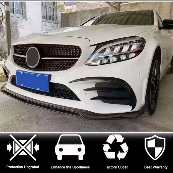 Накладки на передній бампер (для SD AMG-Line 2015-2019, Карбон) для Mercedes C-сlass W205 рр | Зображення 1