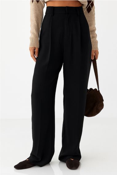 Класичні жіночі штани-палаццо зі складками - чорний цвет, 38р (є розміри) | Зображення 2