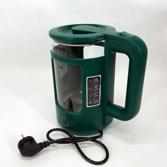 Електрочайник Rainberg RB-2220 скляний дисковий прозорий. Чайник із підсвічуванням 2200W. EO-789 Колір: зелений | Зображення 8