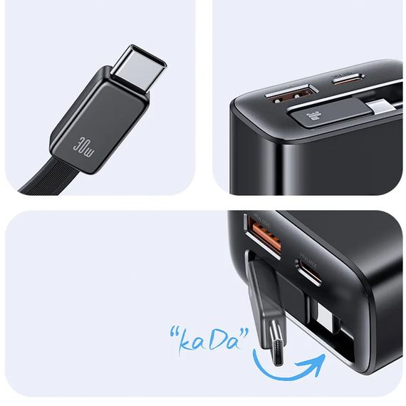 МЗП Usams US-CC296 GaN With Retractable Type-C Cable Xiang Ser. 30W (1USB-A/1C) Black | Зображення 1