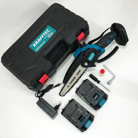 Аккумуляторная цепная мини пила 15 см в кейсе Krafftec (36V 4 Ач) + 2 аккумулятор и индикатором заряда | Зображення 8