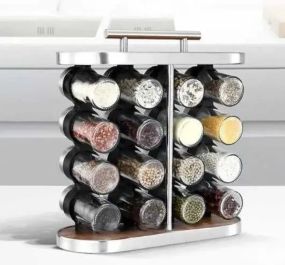 Карусель для специй набор для специй 16 емкостей Stainless steel and wood / органайзер для хранения специй
