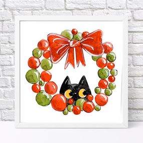 Постер в рамці Котик и рождественский венок 30x30 см