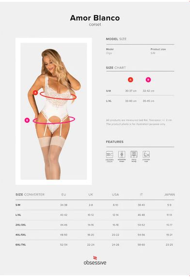 Комплект Obsessive Amor Blanco, білий, S/M | Зображення 6