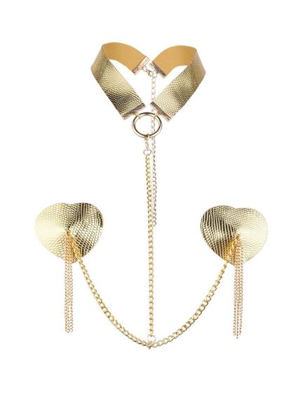 Пестис-сердечка з пензликами та чокером JSY Nipple Sticker RT236114 Golden Sex Aura