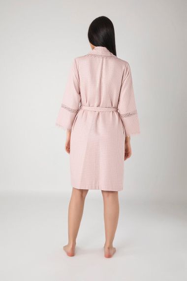 Женский короткий халат Nusa 0417 вафельный с кружевом, пудровый S | Зображення 1