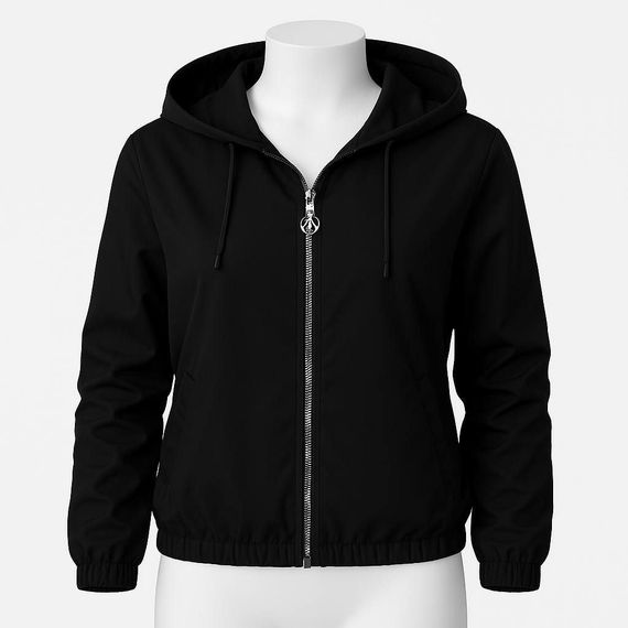 Женская короткая легкая куртка ветровка из плащевки на молнии с капюшоном  цвет черный, размер 42/46 HI2746 | Зображення 4