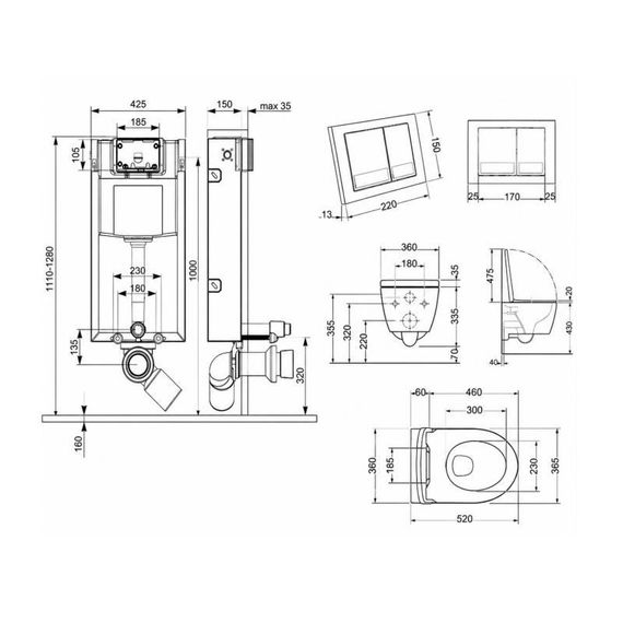 Готовое решение Qtap для ванной комнаты: подвесной унитаз Jay Rimless 520х360х320 + комплект инсталляции Nest 4 в 1 (квадратный | Зображення 1
