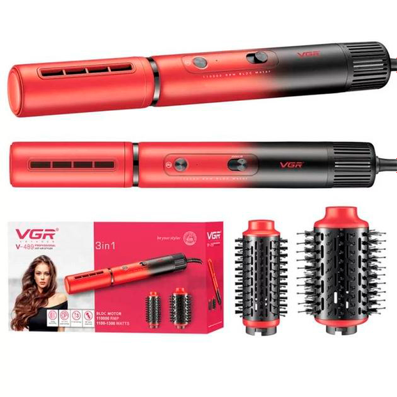 Фен-стайлер VGR V-489 RED 3 в 1, Professional, 3 насадки, 1100-1300 Вт | Зображення 1
