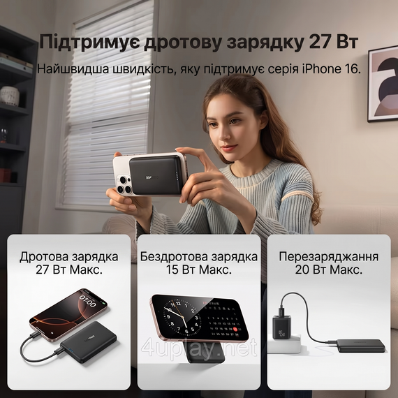 Беспроводной магнитный повербанк Baseus EnerFill FT1 Qi2 Magnetic PowerBank 10000mAh 27W Black | Зображення 3