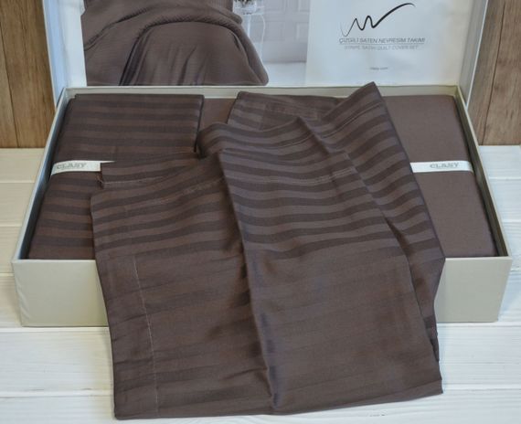 Постільна білизна Clasy Stripe Satin 200х220 Kahve | Зображення 4