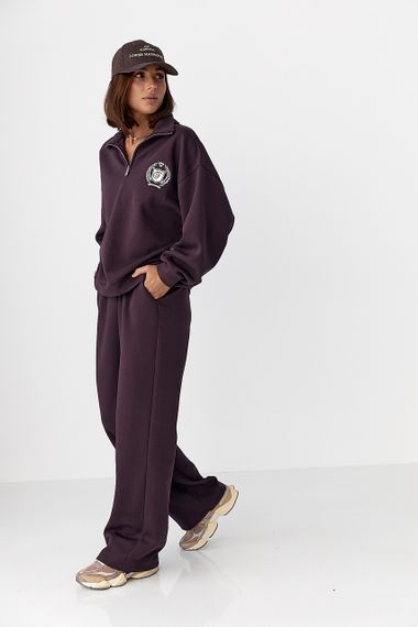 Бавовняний спортивний костюм із худі на блискавці - баклажан цвет, ONE SIZE (є розміри) | Зображення 4