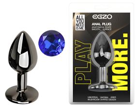 Анальна пробка з кристалом EGZO - Dark Gray Round Plug Blue, size S Sex Aura