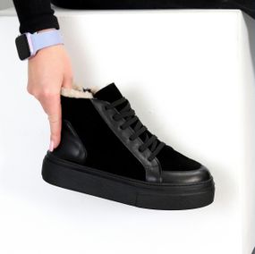 Черные спортивные зимние ботинки хайтопы натуральная кожа + замша 41