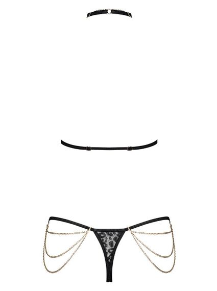 Комплект із ланцюжками Obsessive Pantheria 2-pcs set black L/XL, бюстгальтер, трусики, S/M | Зображення 3