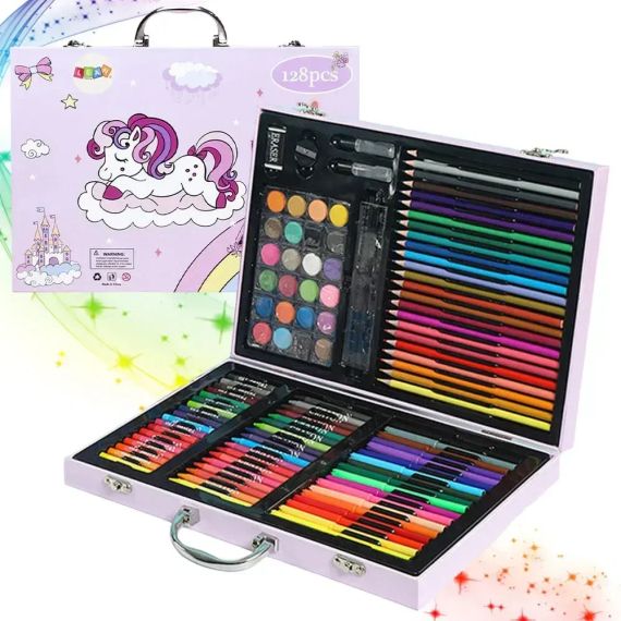 Набір для малювання в кейсі 128 предметів Рожевий | Зображення 1