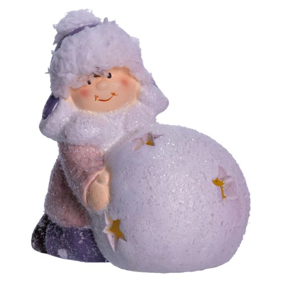 Новорічна фігурка з підсвіткою Дівчинка зі сніговою кулею з фарфори 11×7×12 (см) новорічний декор для дому, квартири на подарунок | Зображення 1
