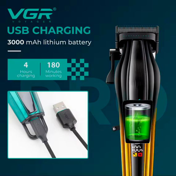 Акумуляторна машинка для стрижки VGR V-273 GOLD, 6 насадок, 8000 RPM, 3000 mAh, LED дисплей | Зображення 7