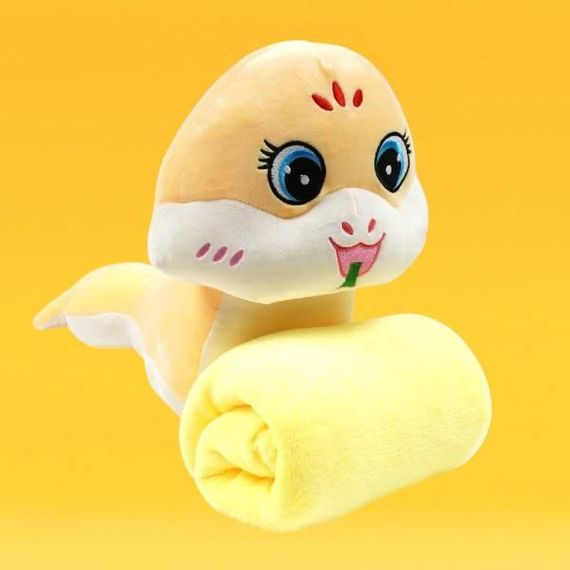 Плед-подушка іграшка 3в1 Змія 62см (плед 100*150см) Жовта