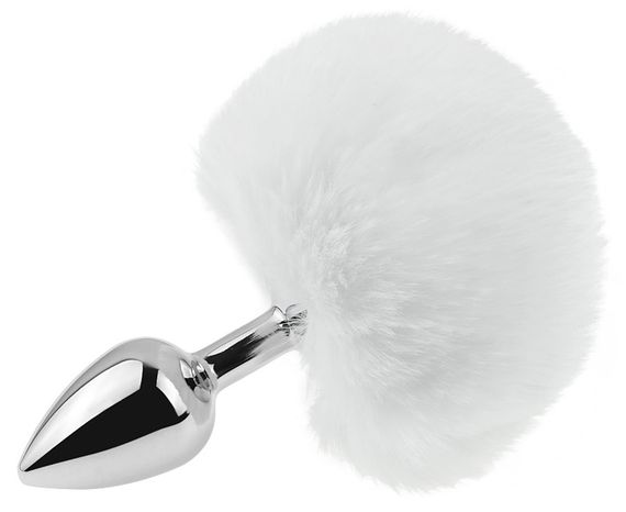 Анальна пробка з хвостом EGZO - Bunny Tail Silver Plug White, size S Sex Aura