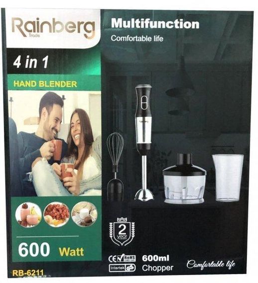 Блендер Rainberg Rb-6211 4 В 1 600 Вт Погружной Блендер Миксер Измельчитель | Зображення 1