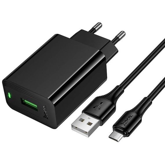 СЗУ Hoco CS92A Leader 18W+QC3.0 (1USB-A) + кабель USB to MicroUSB Black | Зображення 2
