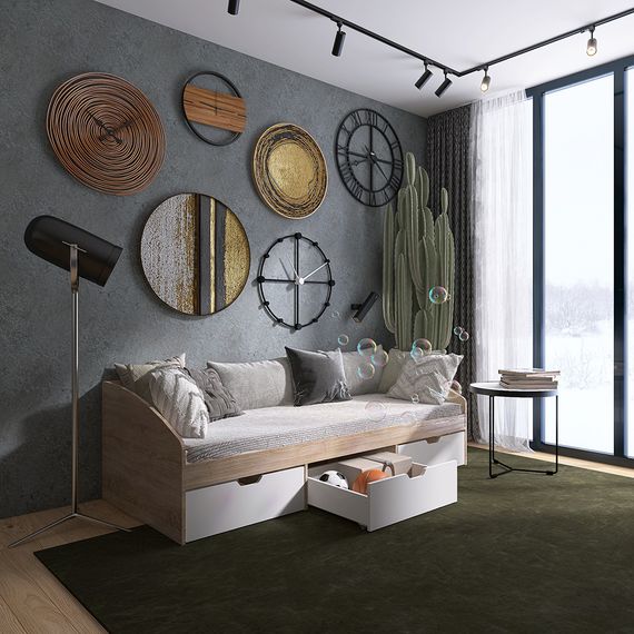 Ліжко односпальне з ящиками Еверест Комфорт 3 193х84х59  см Дуб сонома/Німфея Альба (EVR-5737) | Зображення 2