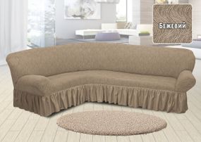 Жакардовий чохол на кутовий диван Volna з спідницею Бежевий