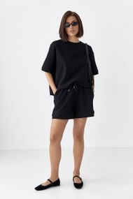 Однотонний вільний костюм із шортами - чорний цвет, ONE SIZE (є розміри)