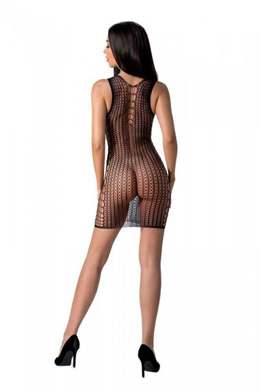 Мини-платье с вертикальным узором Passion BS097 One Size, black, плетение по бокам | Зображення 1