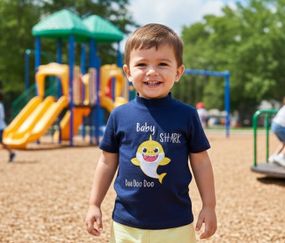 Футболка дитяча трикотажна темно-синій з вишивкою акуляченя BABY SHARK 122