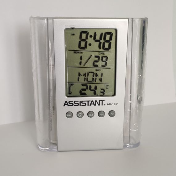 Настольные часы с будильником Assistant AH-1051 прозрачный контейнер для ручек