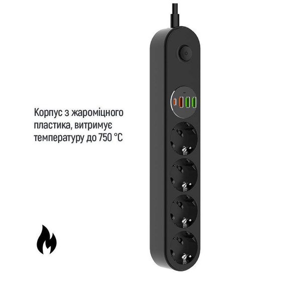 Мережевий фільтр живлення ColorWay CW-CHE44PDB, 4 розетки/4USB 2M (CW-CHE44PDB) | Зображення 5