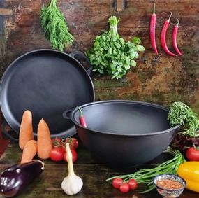 Казан чугунный узбецький с крышкой-сковородой Maysternya V18CP 18 л 40 см черный