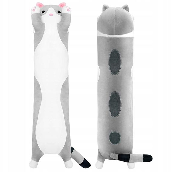 Мягкая игрушка-подушка Кот Батон 70 см, Серая / Детская плюшевая игрушка Кот обнимашка