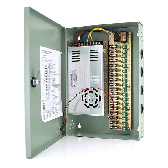 Імпульсний блок живлення 12V-30A / 18CH в боксі з замком перфорований, 18-ти канальний, Q14