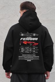 Оверсайз худі толстовка на флісі з капюшоном та принтом  Without Ferrari Black